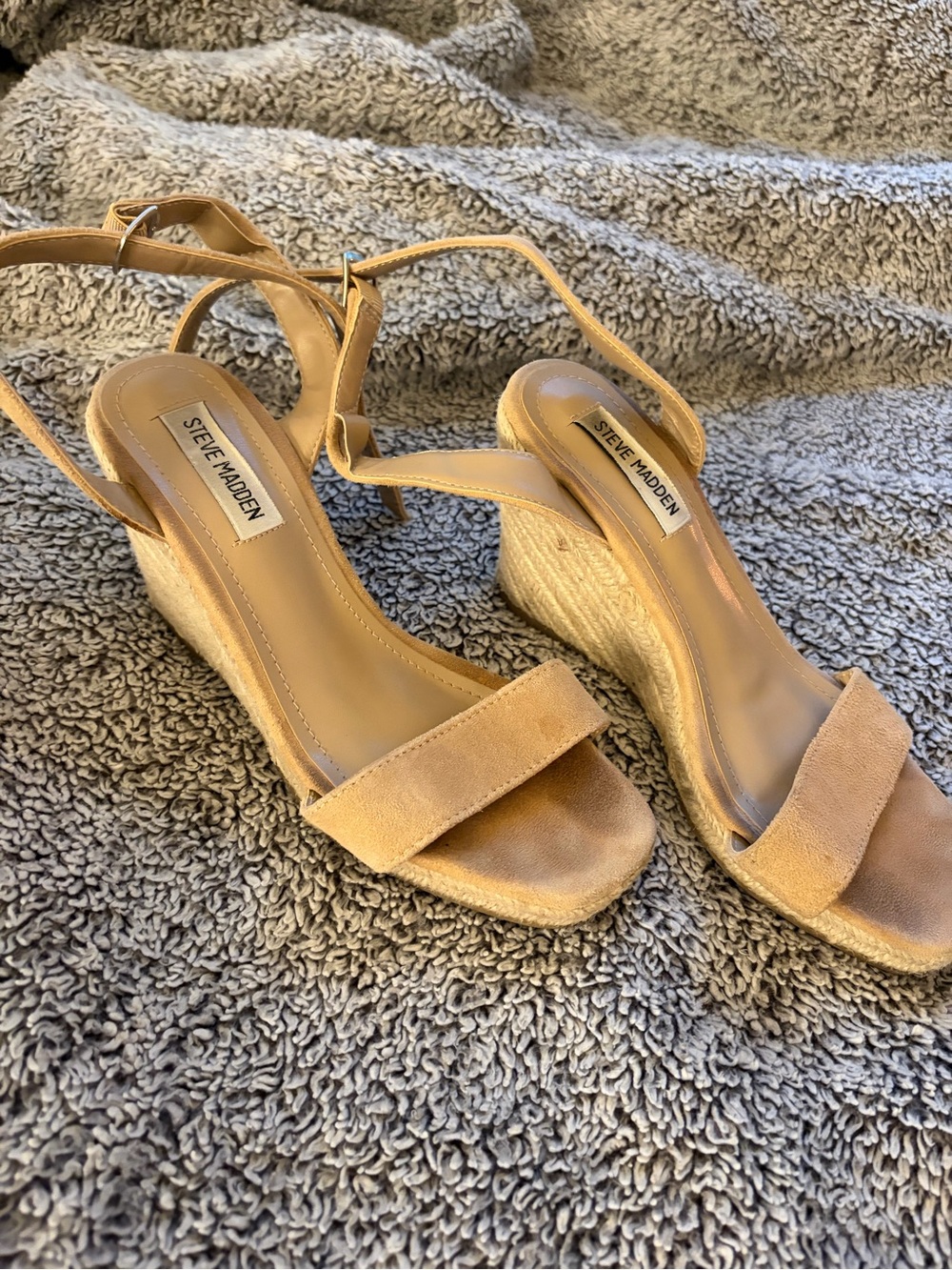 Steve Madden Beige Suede Espadrille Wedge Sandals